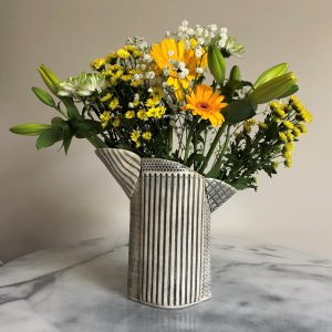 SMH36 - Double spouted vase -Topline -Yellow interior- 25cm tall