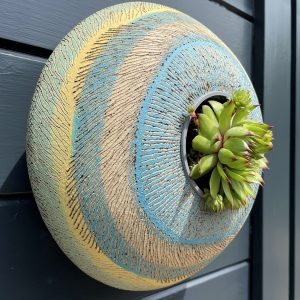 SGV103 - Round Pod - Landscape - Holkham Beach II - 28cms diameter Drainage holes for planting. Keyhole slots for wall mounting