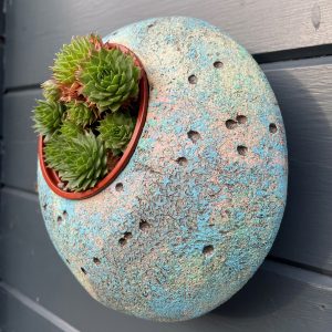 SGV201 - Organic pod -Coast series - Ilfracombe -22x26cm - approx 15cm tall x 20 cm diameter. Drainage holes for planting. Keyhole slots for wall mounting