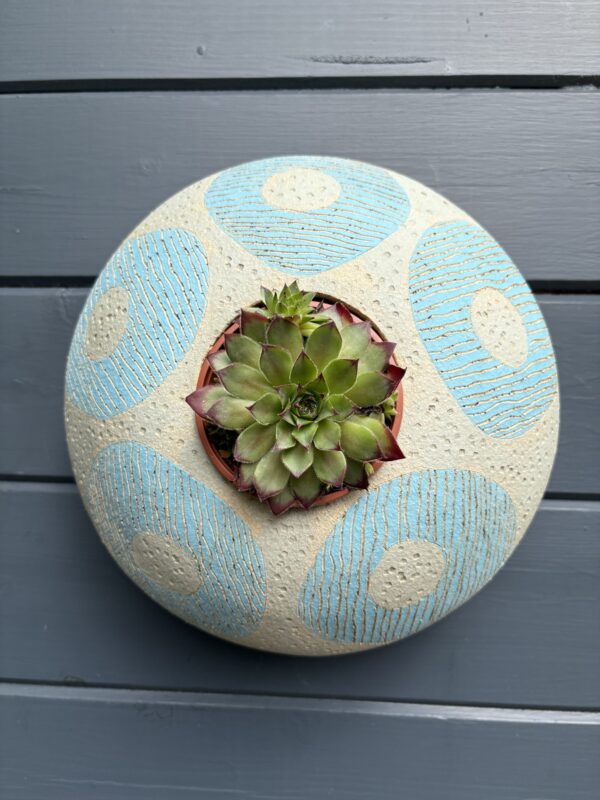 SGV286 -Round Pod - Misty Blue - 28cm diameter Drainage holes for planting Keyhole for wall mounting