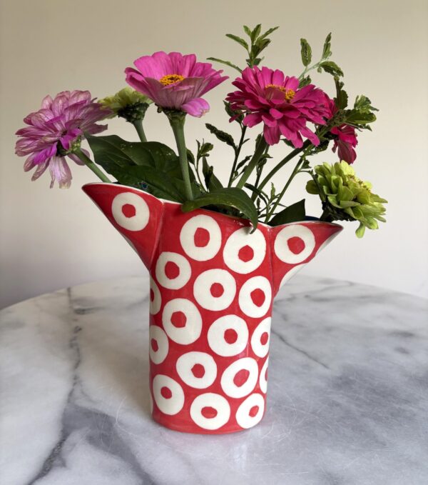 SHC80 - Vase - Red Monoprint - 19cm tall 12cm wide
