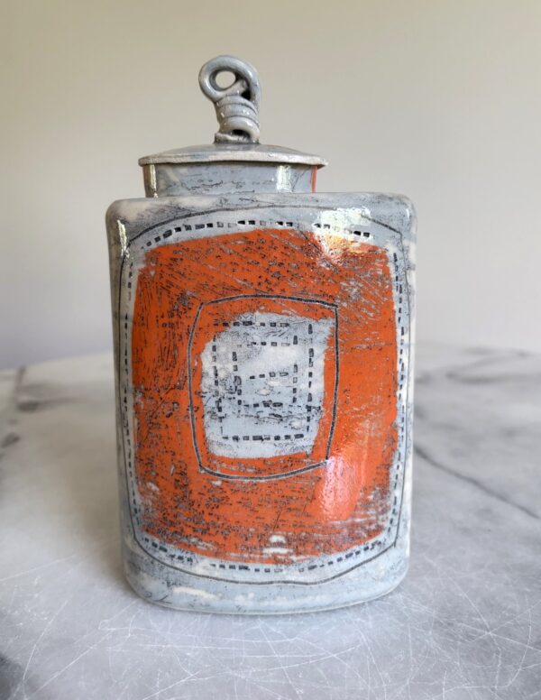SHC85 - Flowerflask with stopper - Orange abstract - 15cm tall 13cm wide - Image 3