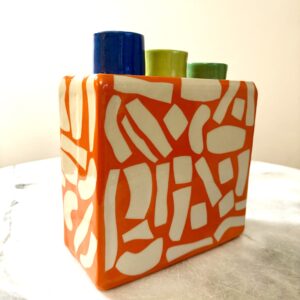 SHC134 - Orange flower brick - 17cm tall x 19cm wide x 8cm deep