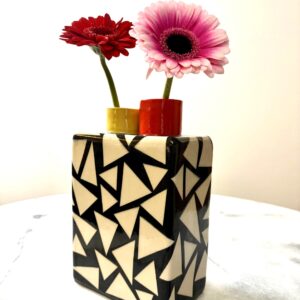 SHC136 - Slim Black &White flower brick -17cm tall x12cm wide x 8cm deep