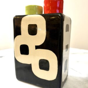 SHC137 -Slim Black & White flower flask - 17cm tall x12cm wide x 8cm deep