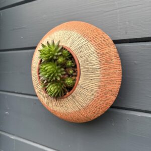 SGV300 -Round Pod 22cm diameter -Orange Reedbed - Drainage holes for planting Keyhole for wall mounting