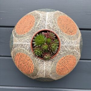 SGV302 - Round Pod - 28cm diameter - Revelation- Drainage holes for planting Keyhole for wall mounting