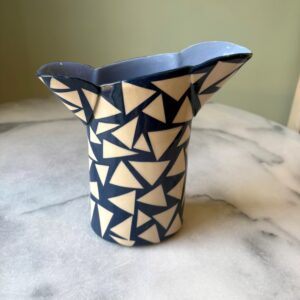 SHC144 - Cobalt double spouted vase with cornflower blue interior - 19cm tall x12cm wide
