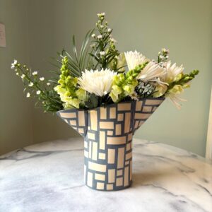 SHC155 - Large Double Spouted Vase - grey with lime interior 21cm tall x 14cm wide